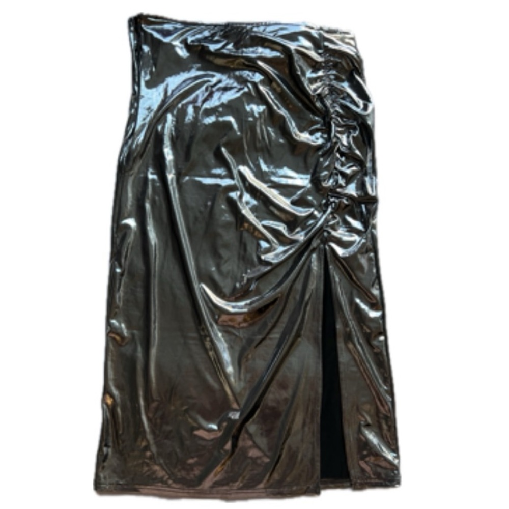 Silver Metallic Slit Skirt